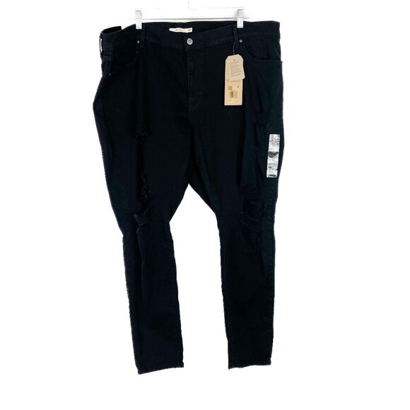 NWT Levi's 711 Skinny Jeans Distressed Hypersoft Black Plus Size 24W NEW - Picture 1 of 11